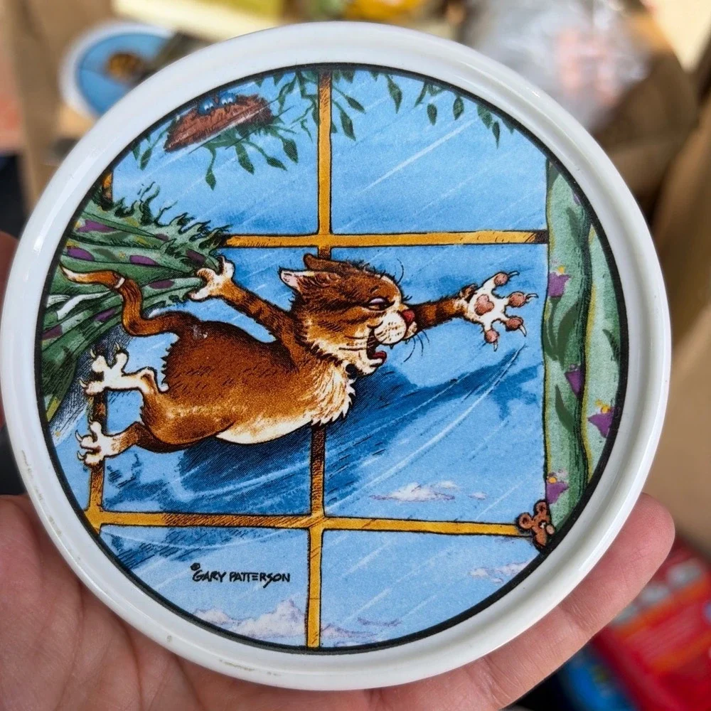 Gary Patterson Cat Coasters Set of 4 Clay Design Ceramic Whimsical Feline Art